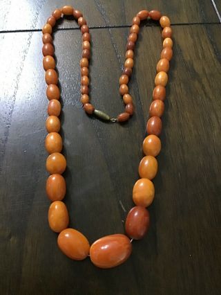 Antique Vintage Egg Yolk Butterscotch Baltic Amber Beaded Necklace Gold Chain