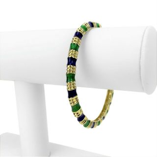 Tiffany & Co.  18k Yellow Gold Green And Blue Enamel Bangle Bracelet 7.  5 "