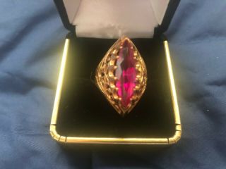 Ussr Russian Vintage Solid 14k 583 Seal Yellow Gold And Ruby Ring Size 8.  5