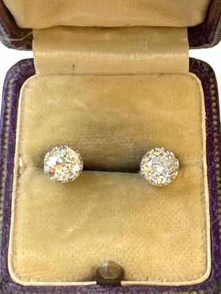 Art Deco 1.  40 Ct European Cut Diamond G Vs Solitaire Gold Stud Earrings Jewel