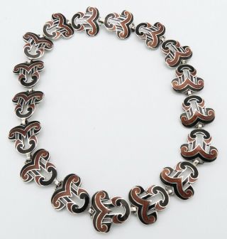 Exquisite Margot De Taxco Mexico Enamel Sterling Silver Deco Necklace Book Piece