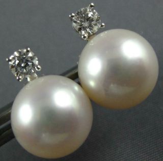 Large.  41ct Diamond & Aaa South Sea Pearl 14k White Gold 3d Stud Earrings 26982