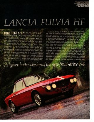1967 Lancia Fulvia Hf 3 - Page Road Test / Article / Ad