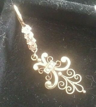 Victorian Ear Rings,  Rose Cut Diamonds & Seed Pearls,  14k Gold,