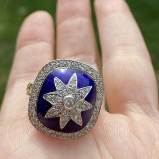 Antique Art Deco Diamond Blue Enamel 14k Gold Ring 14 Gr
