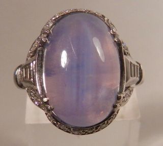 Vintage Art Deco Platinum Diamond,  Lt Blue Star Sapphire Ring,  6.  5sz,  Estate Fresh