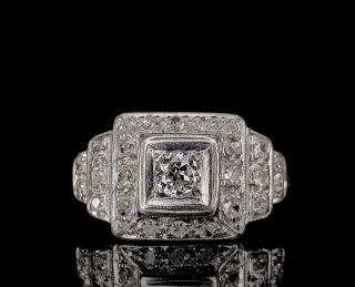 Antique Art Deco Platinum & Old European Cut Diamond Ring Size 8.  25