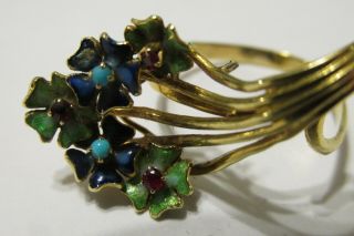 18kt.  Gold 750 Antique Italian Enameled Flower Ring 2