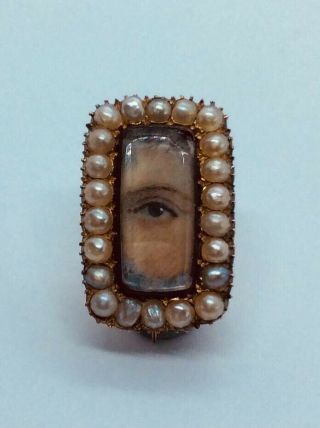 Fine Antique Georgian Miniature Mourning Lovers Eye Brooch