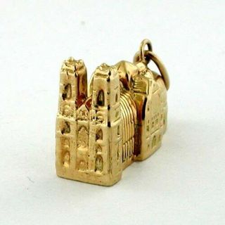 14k Solid Gold Notre Dame De Paris Cathedral Vintage Charm - France