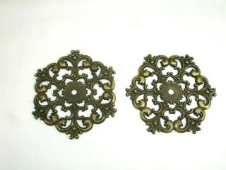 H - 44 Pair Mid Century Vintage Brass Decorative Plates For Drawer Pulls Or Knobs