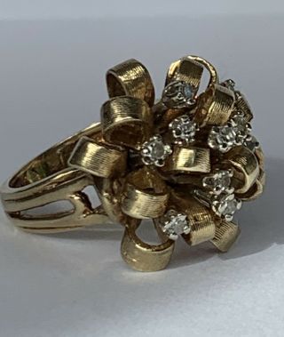 Vintage 14k Gold Cocktail Ring With Diamonds.