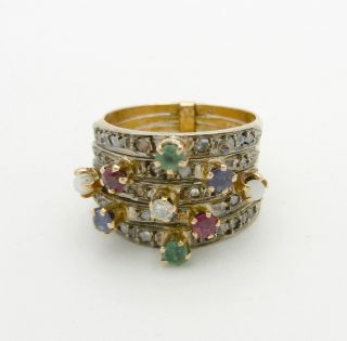 Vintage 14k Yellow Gold Gemstone Stacking Band Ring With Rough Diamond Accent