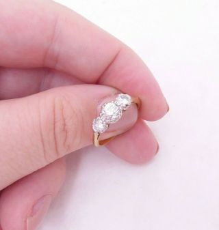 18ct Gold Platinum 90 Point Old Cut Diamond Ring,  3 Stone Art Deco