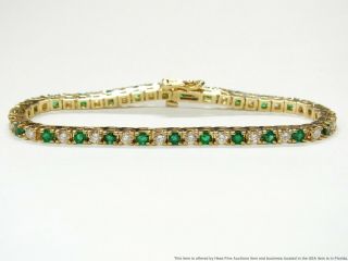 2.  50ctw Fine Natural Emerald 2ctw Diamond 14k Gold Bracelet Vintage Tennis Line