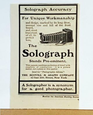 1900 Solograph Camera Scovill & Adams Co York Print Advertisement