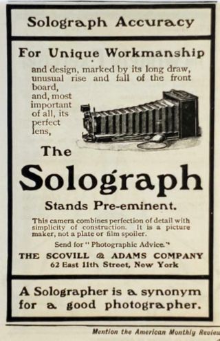 1900 Solograph Camera Scovill & Adams Co York Print Advertisement 2