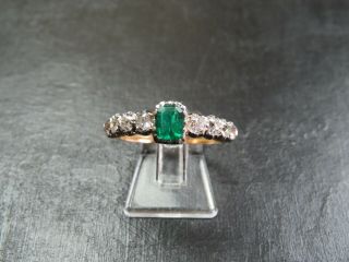 Antique Victorian 18ct Gold Old Cut Diamond & Emerald Ring C.  1850