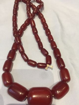 Art Deco 1930s Toffee Dark Cherry Bakelite Amber Barrel Beads Necklace 98 Gmms