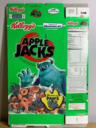 Kelloggs Apple Jacks Empty Cereal Box 2001 Paws With Door Hanger Cutout On Back