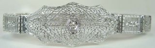 Antique Art Deco Vintage Diamond Filigree Bracelet 14k White Gold Size 6.  5 "