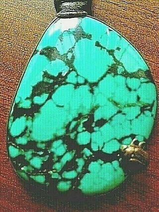 Stephen Dweck Turquoise Pendant W/beetle One - Of - A - Kind Double Leather Cord