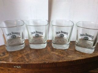 Jack Daniels Old No.  7 Set Of 4 Lowball Rocks Square Glasses 3d Embossed Bottom