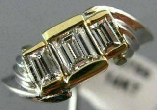 Estate.  84ct Emerald Cut Diamond 14kt White & Yellow Gold Engagement Ring 3756