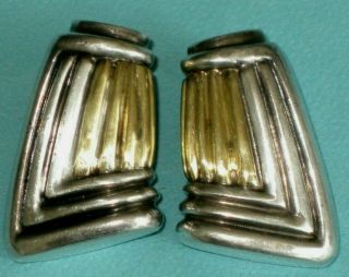 Vintage Lagos Caviar 18k Yellow Gold & Sterling Silver Clip On Earrings 22 Gr