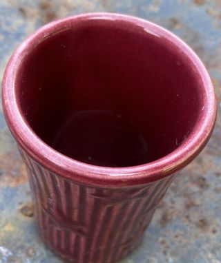 Vintage Set Of 4 Maroon Ceramic Small Star Embossed Cups Marked U.  S.  A. 3