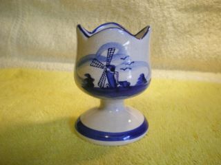 Vintage Blue Delft Egg Cup Windmill Graphic & Floral Design Fr/shp
