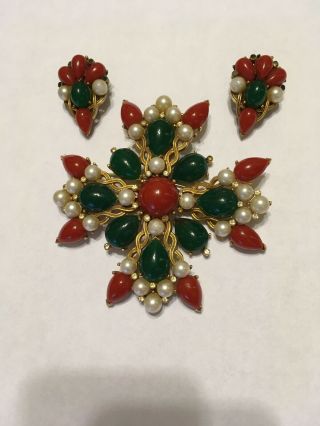 Parts/repair/broken Trifari Alfred Philippe Moghul Jewels India Brooch/earrings