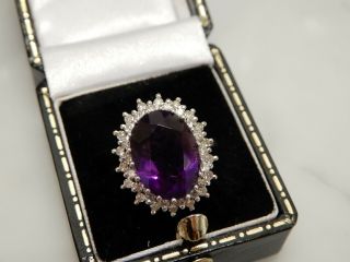 Antique 18 Ct Gold Large And Heavy 6.  00 Carat Amethyst & Diamond Ring