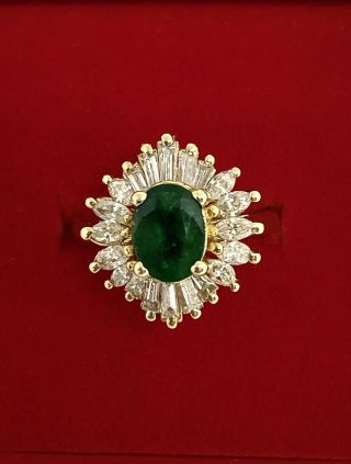 Estate Emerald Diamond Ladies 14kt Yellow Gold Ring Over 2 Carats T.  W.