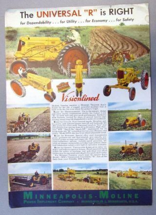 Orig 1948 Minneapolis Moline Model R Tractor Ad Right For Dependability,  Utiity