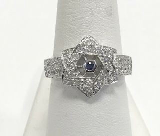 Vintage 18 Kt White Gold Sapphire And.  50 Ct Diamond Star Ring 5.  0 Grams