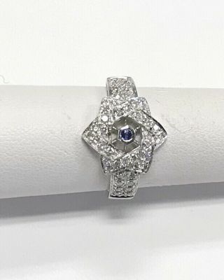 Vintage 18 Kt White Gold Sapphire And.  50 Ct Diamond Star Ring 5.  0 Grams 3