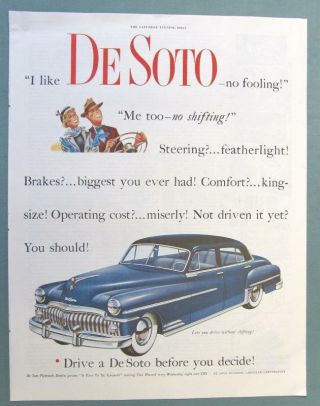 Origunal 1950 De Soto Deluxe 4 Door Sedan Ad I Like De Soto.  No Shifting