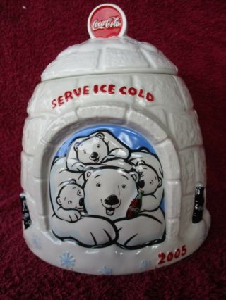 Coca - Cola Cookie Jar Polar Bear Igloo