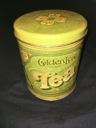 Goldenleaf Brand Tea Tin W/lid,  Ballonoff,  Cleveland,  Ohio,  5” Tall,  4” Diameter