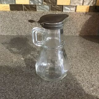 Vintage Depression Glass Syrup Dispenser With Metal Thumb Tab