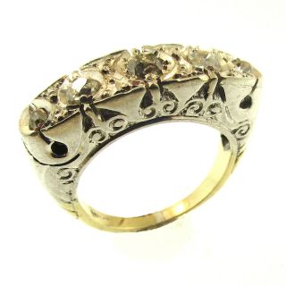 5 Stone Old Mine Cut Diamond Ring Size 5 18k White Yellow Gold Vintage C.  1800s