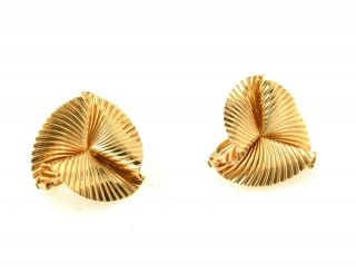 Vintage Tiffany &co 14k Gold Swirl Fan Earrings Ear Clips