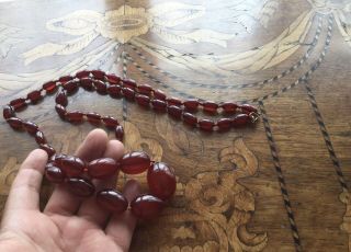 Long Antique Art Deco Bakelite Cherry Amber Beads Necklace