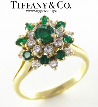 Nyjewel Tiffany & Co.  18k Yellow Gold 1.  4ct Diamond Emerald Cocktail Ring