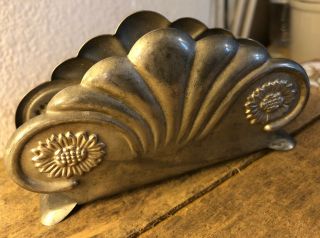 Vintage Silverplate Napkin Holder Sea Shell Curves W/ Sunflower Detail Shallow