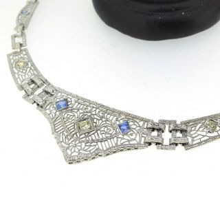 14k White Gold/platinum.  21 Ct Tw France Cut Sapphires Diamonds Antique Necklace