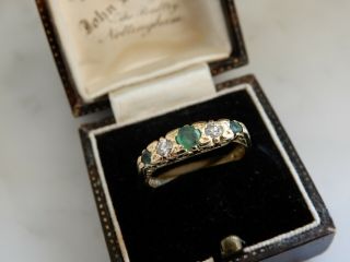 An Exceptional 18 Ct Gold Antique Emerald And Diamond Five Stone Ring