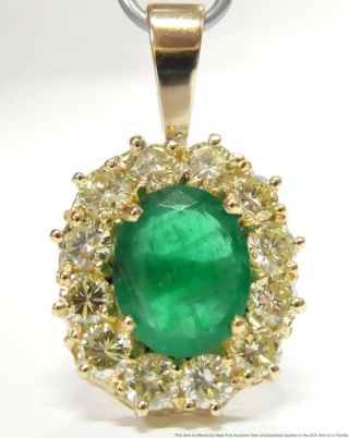 2.  10ct Natural Emerald 2.  25ctw Fine Diamond 14k Pendant Ladies Vintage Halo Drop