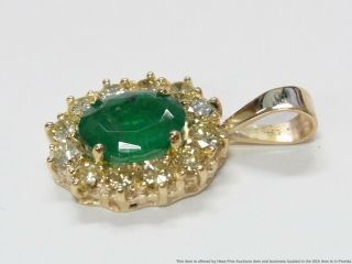 2.  10ct Natural Emerald 2.  25ctw Fine Diamond 14k Pendant Ladies Vintage Halo Drop 3